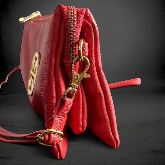 Tory Burch Orange Multi-pocket Leather Crossbody Wristlet Bag Purse Wallet - Picture 4 of 6